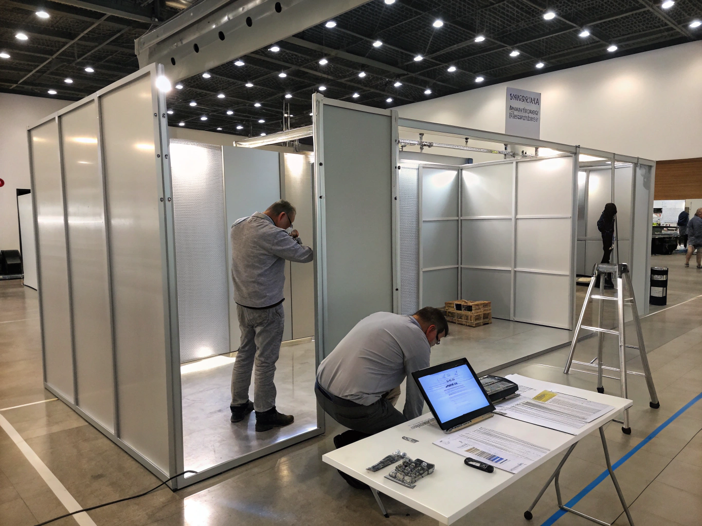 Montaje de paneles LED modulares en stand