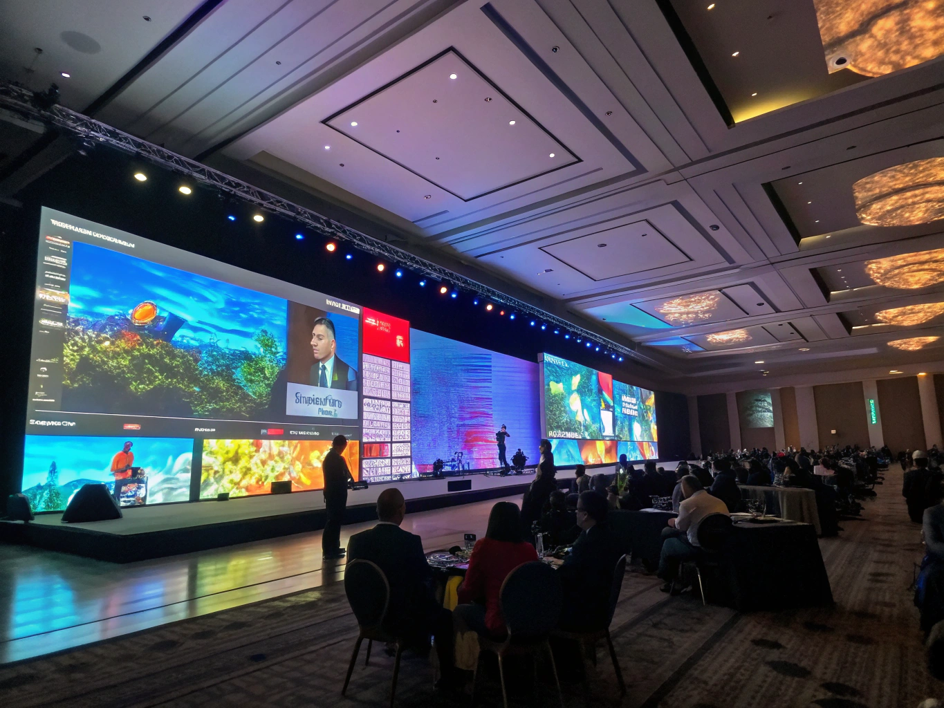 Video wall de Smart TVs en stand corporativo