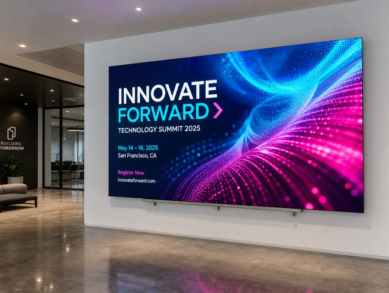 Pantalla LED de gran formato instalada en stand corporativo